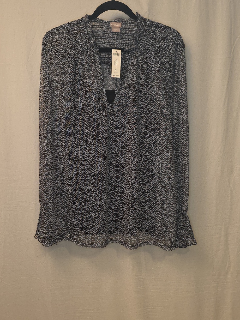 Chico's Black and White Dotted Long-Sleeve Blouse